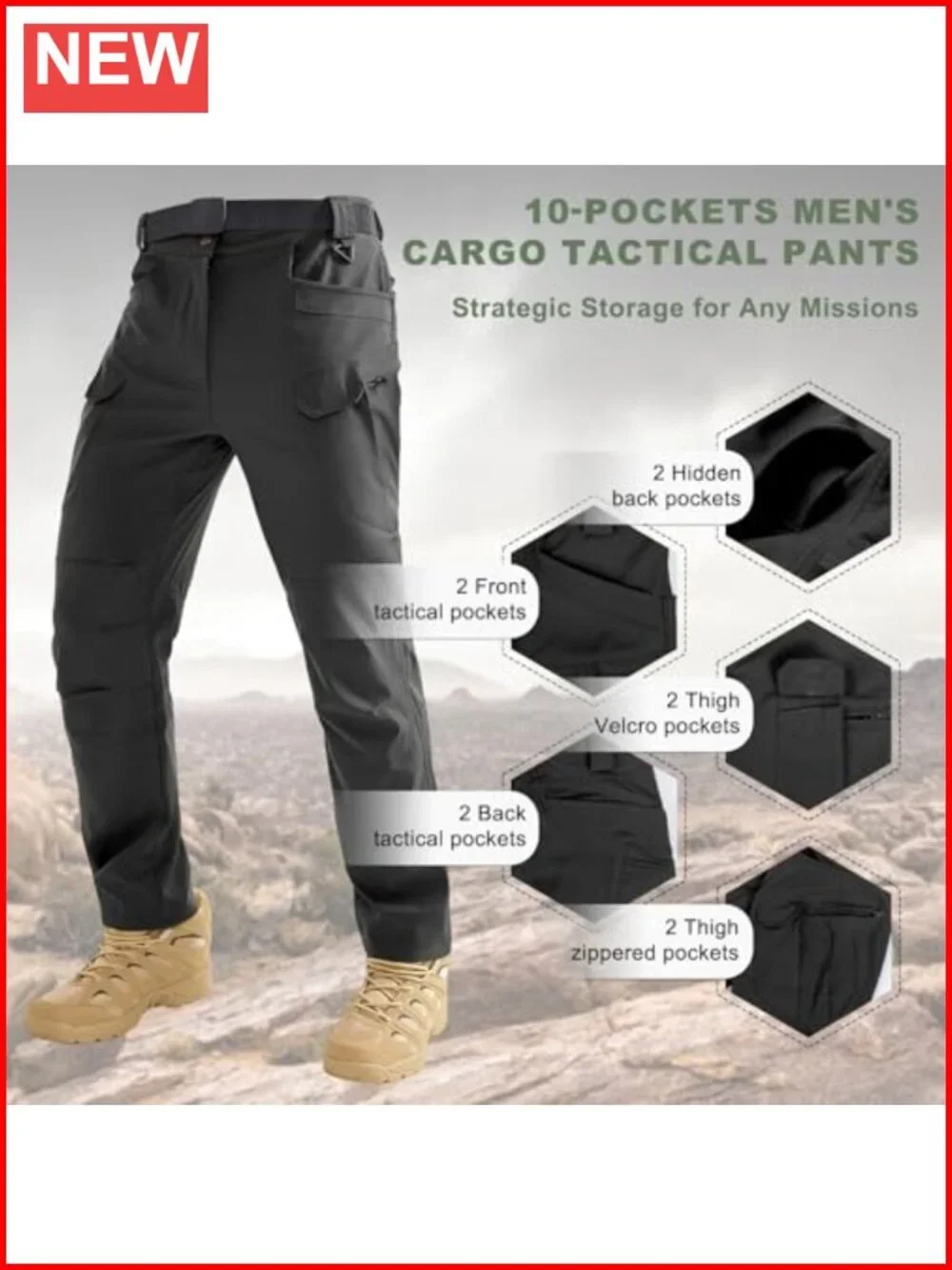 Men's Cargo Hiking Pants Tactical Work Utility Trousers 10 Pockets